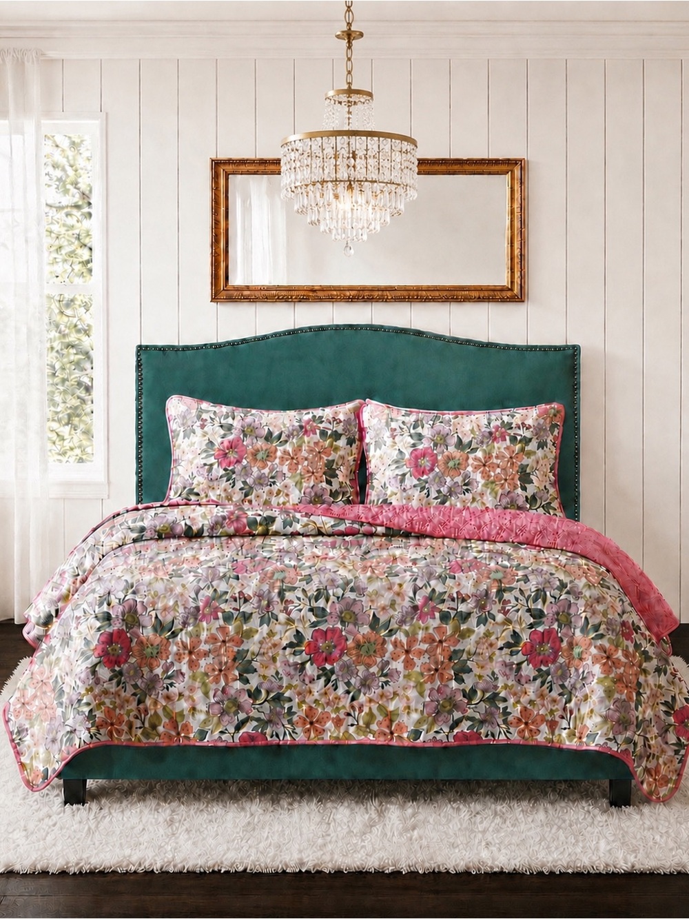 Nanshing Eira Pink Floral 3 Piece Quilt Set